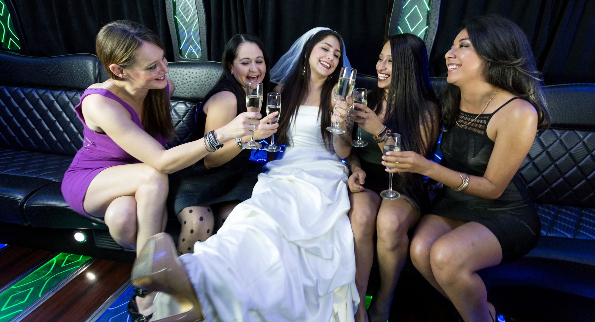 Bride in Party Bus Limo
